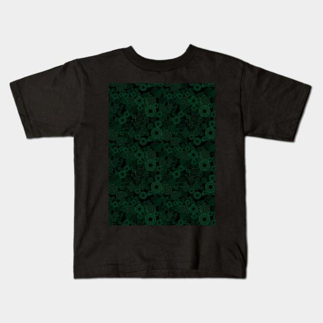 Green and Black Spiral Pattern Kids T-Shirt by Design_Lawrence